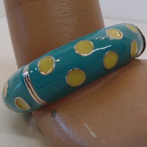 Unbranded Polka Dot Teal & Yellow & Silvertone Enamel Magnetic Bracelet 7" Wrist
